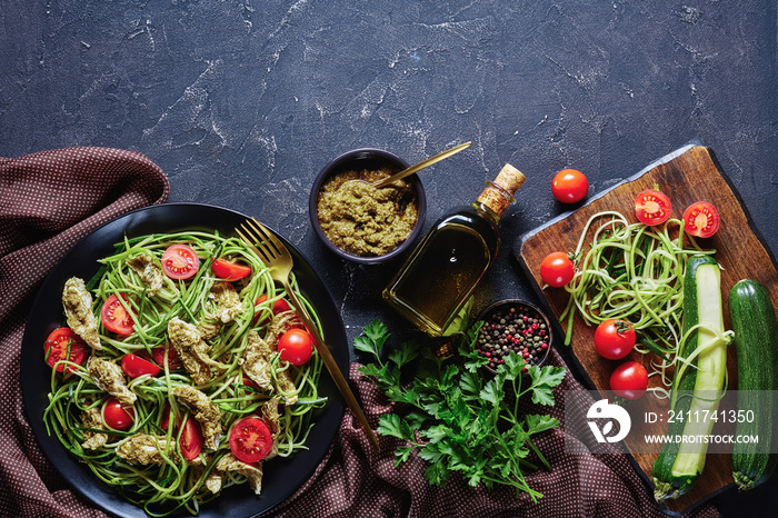 basil chicken breast zucchini pasta tomato salad