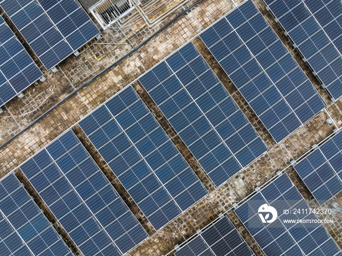 Top view of solar panel on roof top building