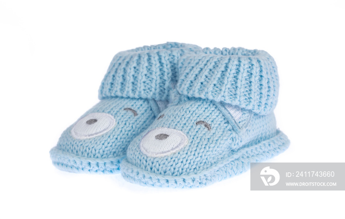 Blue baby booties isolated on white background