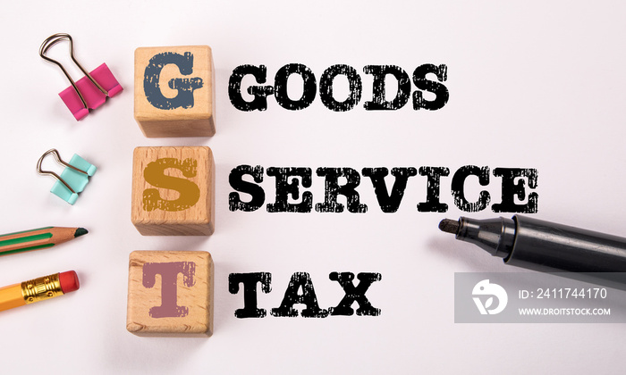 GST - Goods and Service Tax. Stationery on a white background