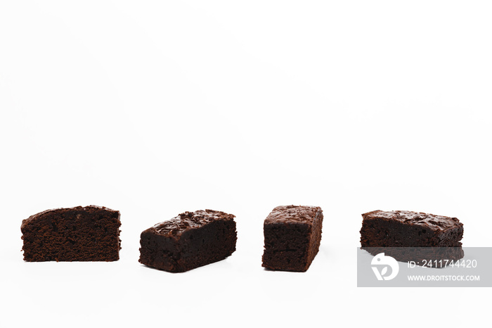 Delicious brownies cake on white background for bakery, food and eating concept