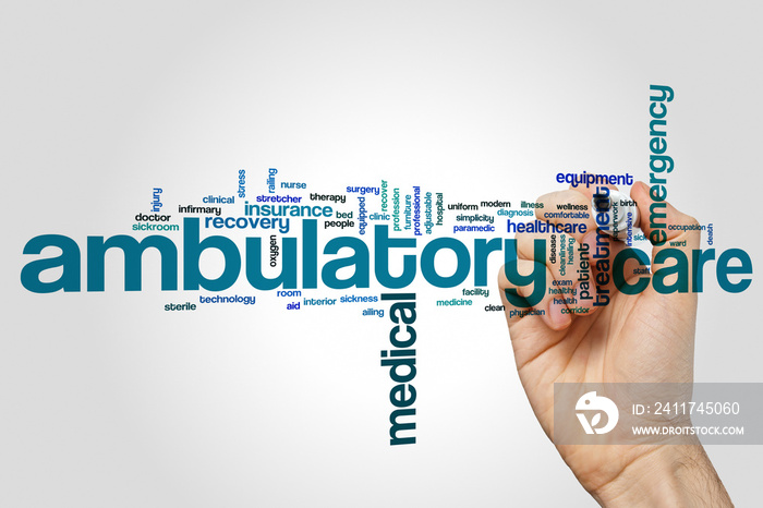 Ambulatory care word cloud concept on grey background