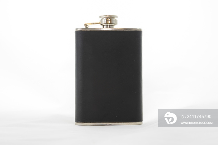Black leather metal flask