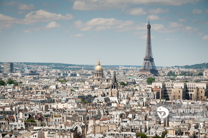 Eiffel Tower and rooftop of Paris