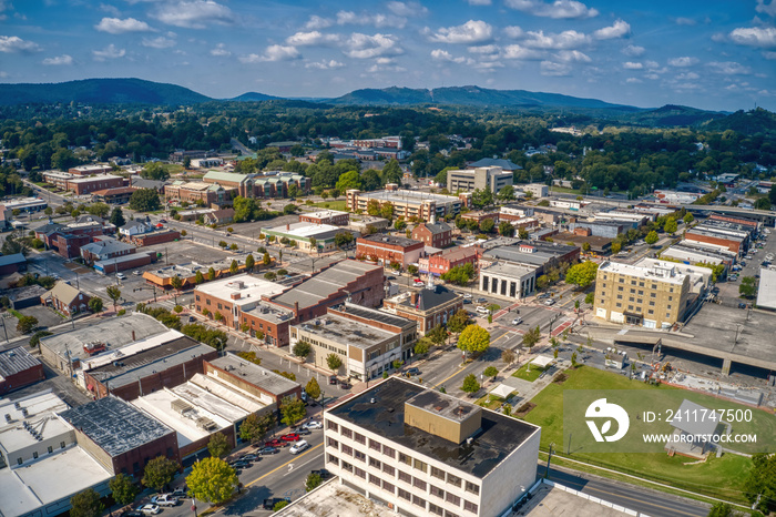 Aerial View of Downtown of Dalton, Georgia during Summer