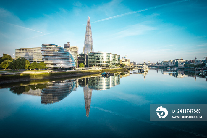 Banks of river Thames in London after sunrise