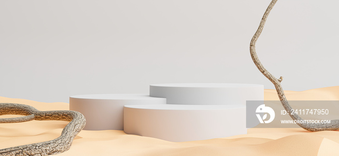 podium with desert background,branches for your product display