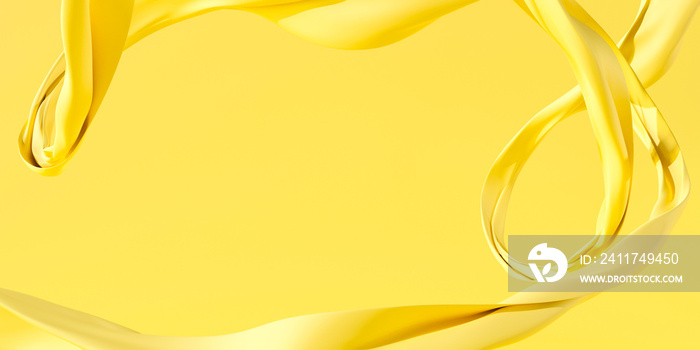 Yellow 3d rendering for display banner, backdrop. Flowing silk fabric background abstract.