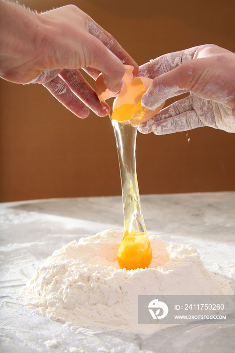 Flour and eggs, cooking dough.