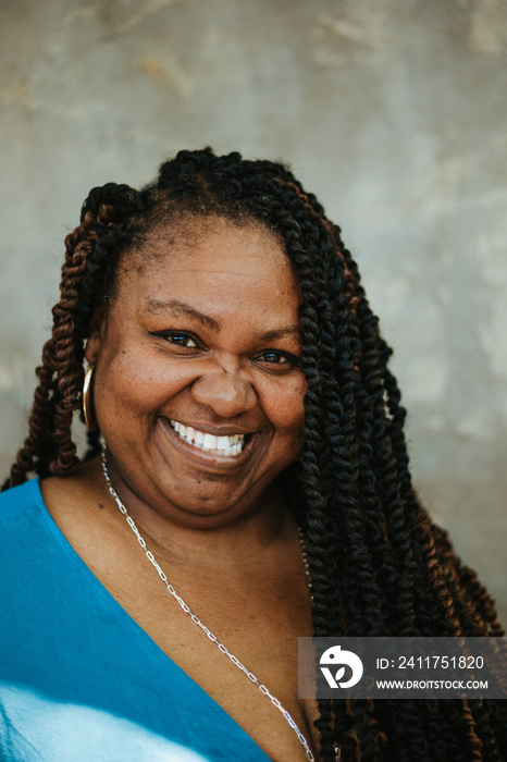 closeup plus size Afro Latinx Haitian American smiling