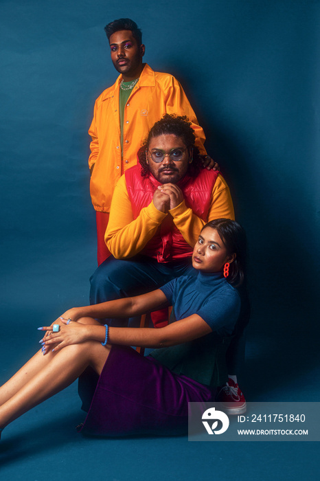 Asian Trio fashion colour-blocked studio portrait