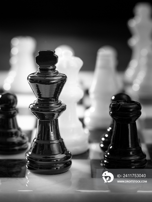 Closeup view of a chess game in a check mate move