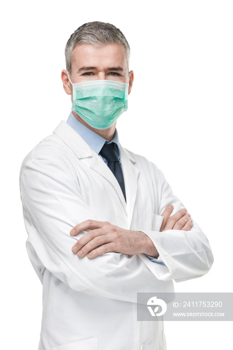 Doctor wearing a surgical mask against infections