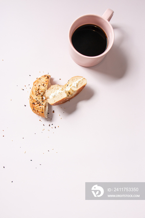 cup of coffee and bagels