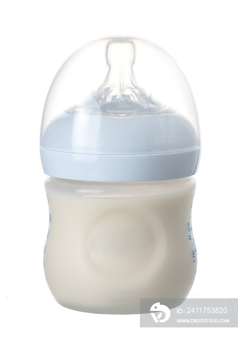 Baby bottle with milk isolated on white