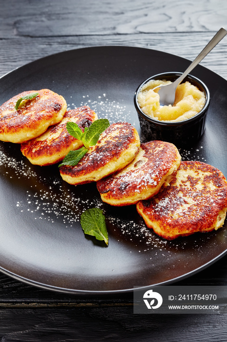 german quark Potato pancakes on a black plate