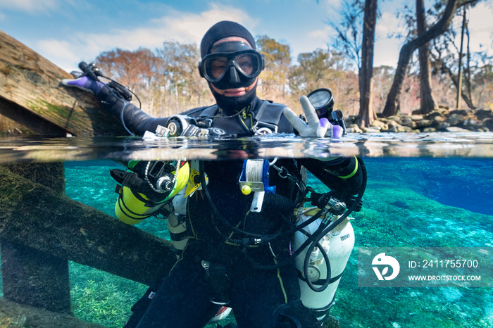 A Cave Diver at Devil’s Eye Spring, Ginnie Springs Outdoors, Florida