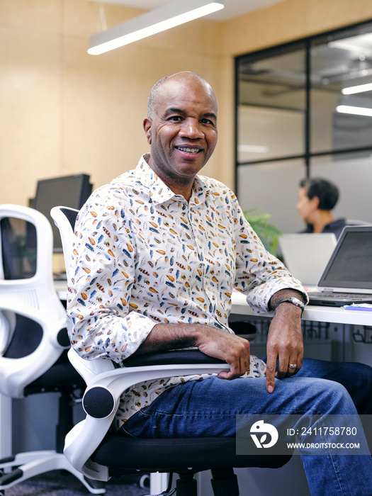 Portrait of man in co-working office space