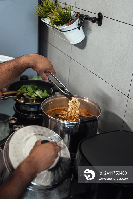 Plus sized parents making a healthy meal for the family