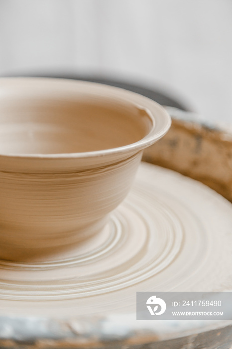 Female ceramist hands sculpt clay dishes