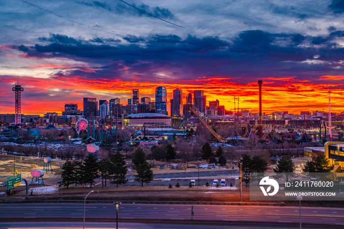 Colorful and Beautiful Sunset Over Sloan’s Lake in Denver, Colorado