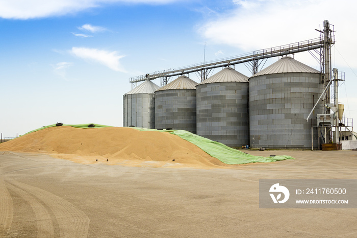 old agricultural silos and and wheat pile deposit