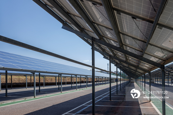 A car park converted into an installation of solar panels to convert into electricity.