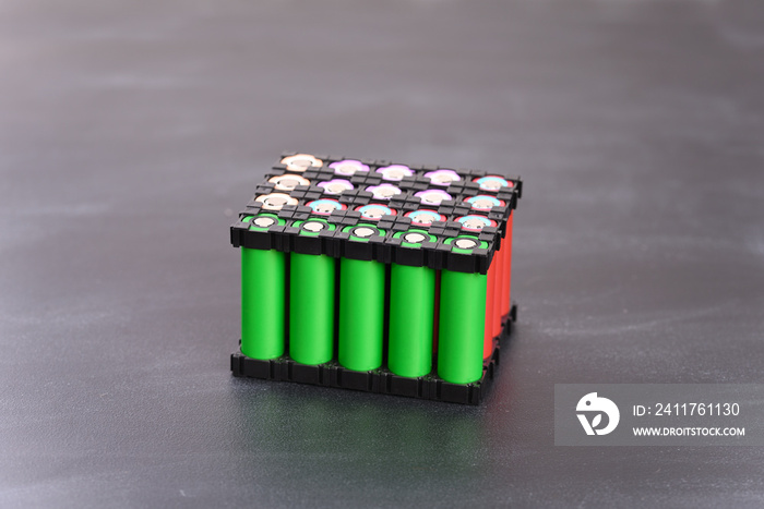 Lithium battery pack on dark background.