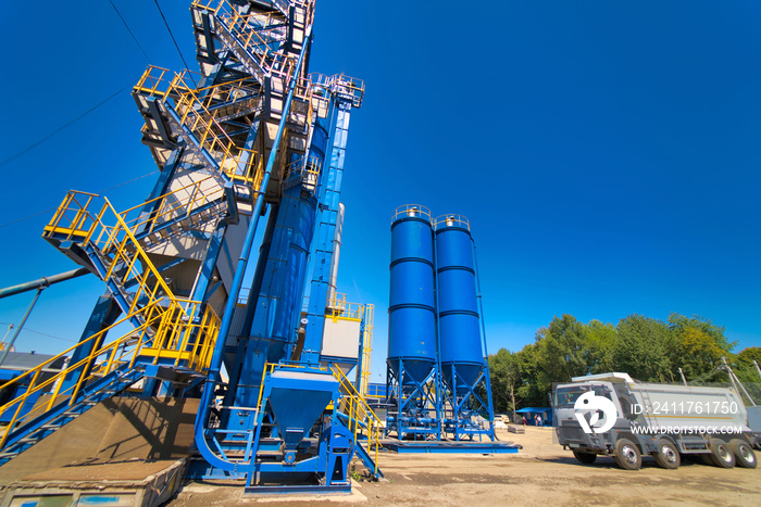 Construction site. Construction of a plant for the production of asphalt.