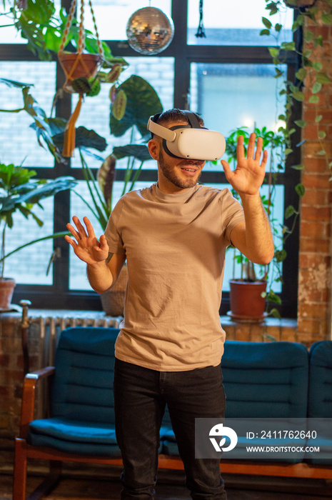 Man using virtual reality headset