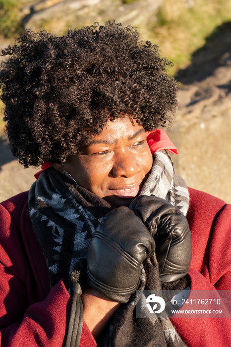 Portrait of senior woman in winter clothing