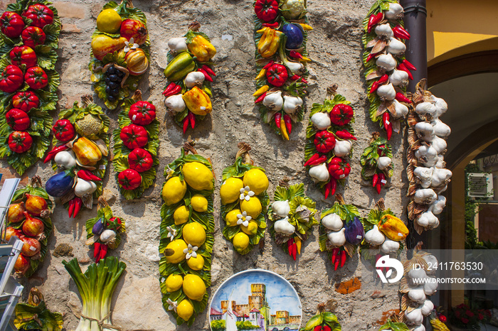 Souvenir ceramics handmade objects in gift shop of Sirmione, Lake Garda