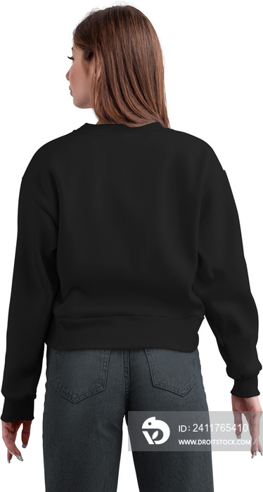 Mockup of a black crop sweatshirt on the body, png, canvas bella, back