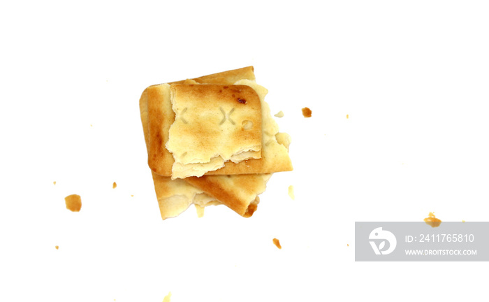 whole wheat cracker and broken crushed on transparent background , top view png file