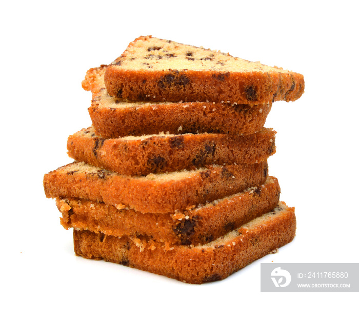 Cake with raisins on white background