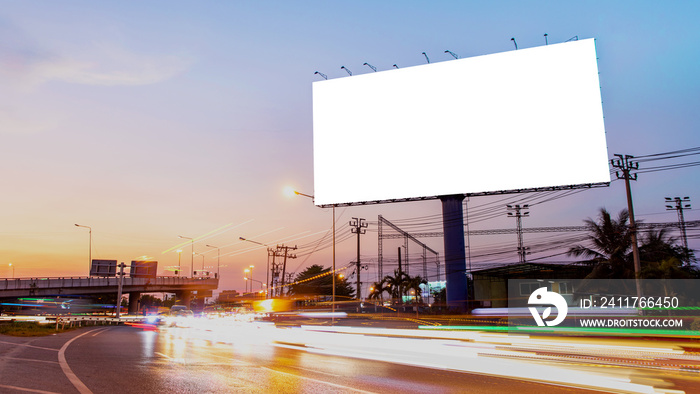 billboard blank for outdoor advertising poster or blank billboard at night time for advertisement. street light.