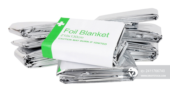 Emergency foil space blankets isolated on a white background