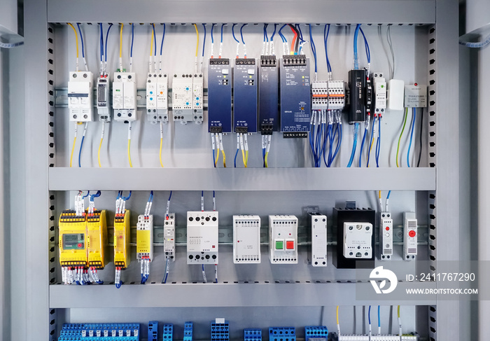 Electric control panel open enclosure for automatic circuit system, electrical voltage, industrial electric.