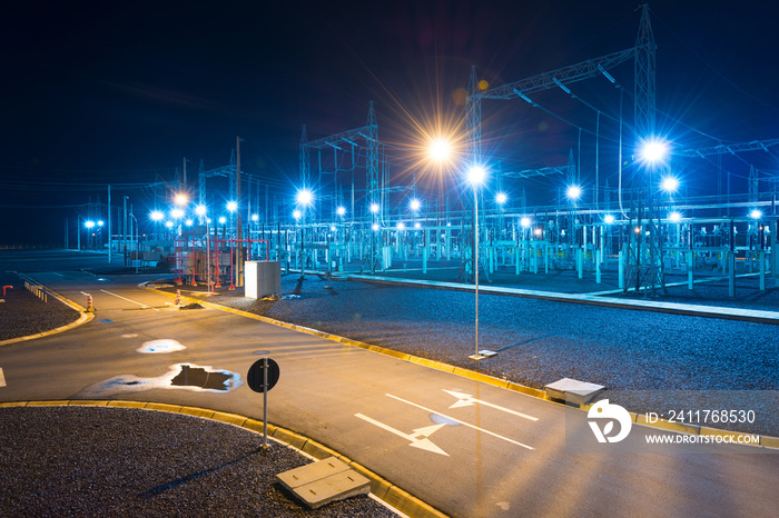 Electric substation in Asuncion, Paraguay at night.