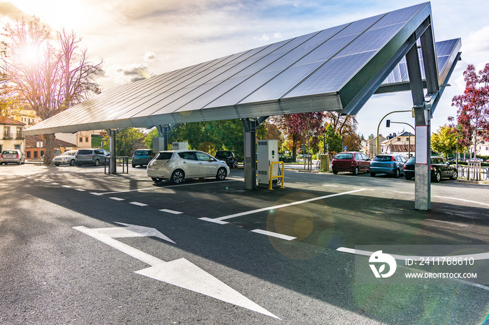 Car charging station for self-sufficient and first photovoltaic panels in Europe. it is also free. It is located in the Farm of San Ildefonso in Segovia (Spain)