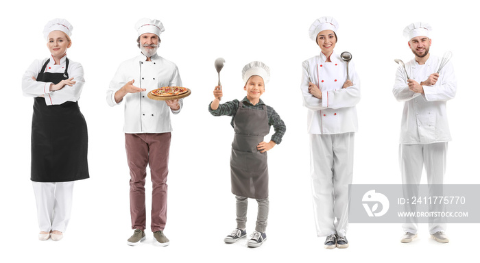 Collage of different chefs on white background