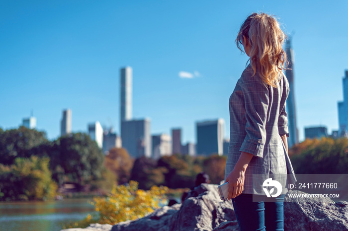 Blonde woman at central park in New York