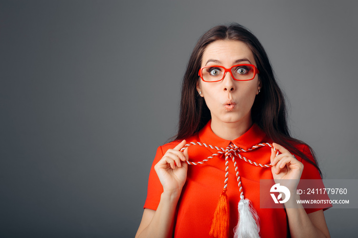 Funny Girl With Red and White Martisor Lucky Charm