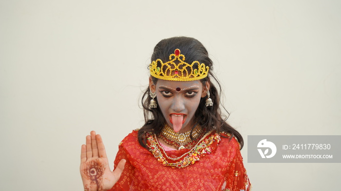 Durga Puja Look Photo-shoot based on agomoni Festival with ethnic look.like A face of Hindu goddess Durga.