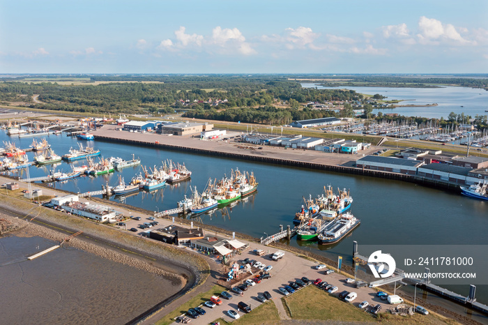 Aerial from the harbor from Lauwersoog in Friesland the Netherlands