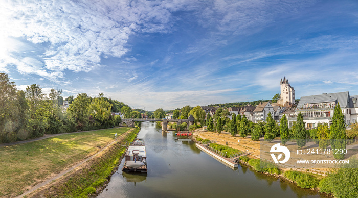 historic Diez castle at river Lahn , Rhineland-Palatinate, Germany