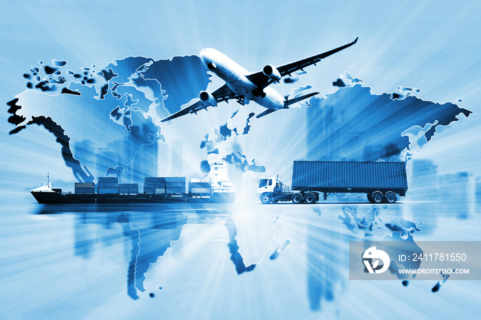 The world logistics  background or transportation Industry or shipping business, Container Cargo  shipment , truck delivery, airplane , import export Concept