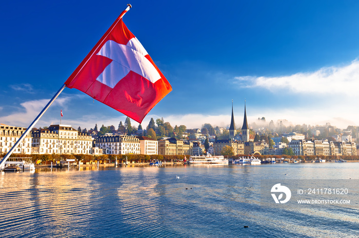 Lucern lake and town waterfront morning view