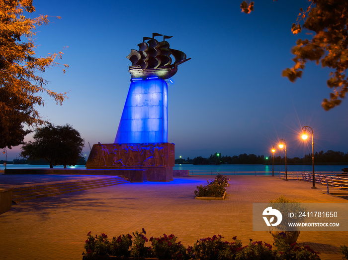 Monument to the first ship built at Kherson, Ukraine