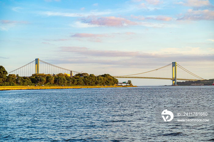 Beautiful waterfront, sky and clouds view of Gravesend Bay in Brooklyn, New York